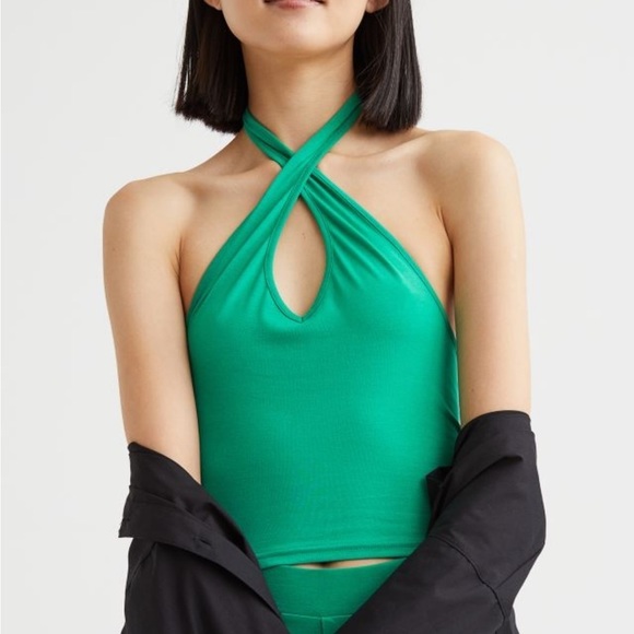 H&m - Womens - XXL - Green - Halter Neck Crop Top - NWT - Picture 1 of 4